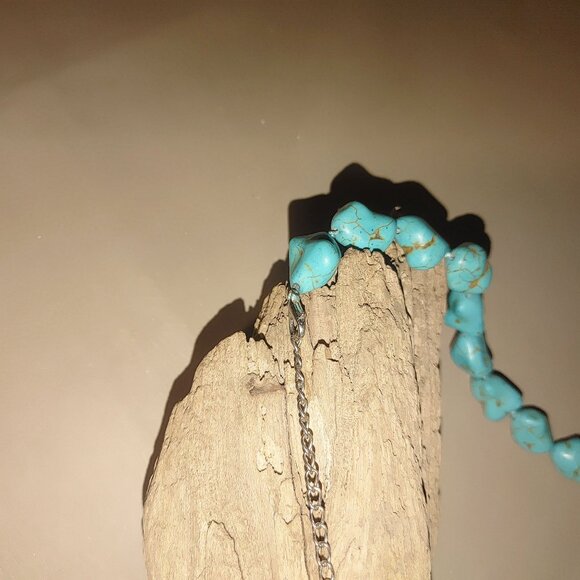 Turquoise Color Stone Nugget Bead Necklace Adjustable Chain - Picture 6 of 8